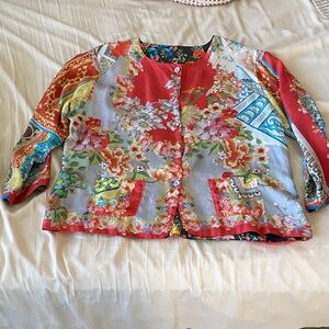 Johnny Was Multicolor Floral Patchwork Blazer